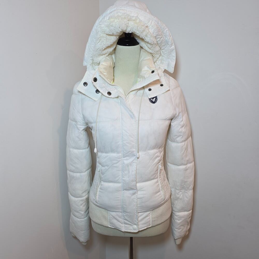 American Eagle Outfitters Jacket Size S White Puffer Hooded Insulated Zip Y2K